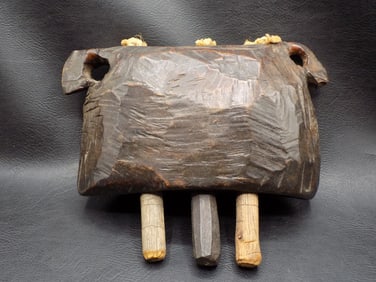 Vintage hand carved wood cow bell or wind chime