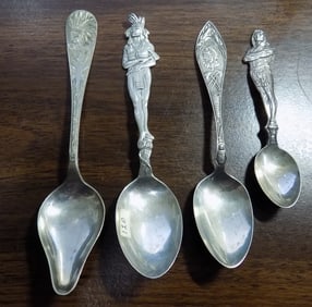 4  vintage sterling silver spoons with Native American Indians