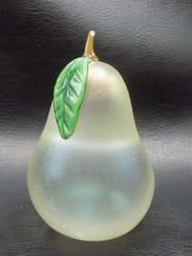 Vintage signed Orient and Flume art glass pear paperweight