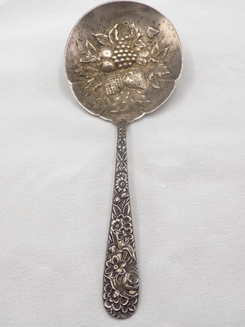Antique  S Kirk and Son Repousse sterling silver berry serving spoon (1 of 4)
