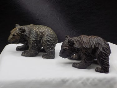 Two vintage carved wood Black Forest baby bears