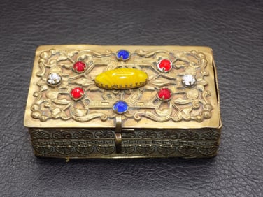 Fancy vintage jeweled brass ring or trinket box