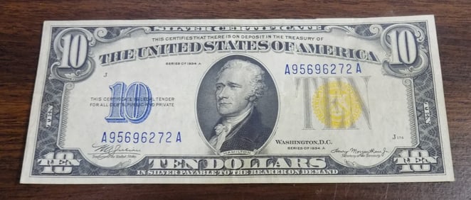 1934 Series ten dollar silver certificate North African Note