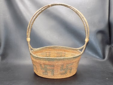 Vintage Native American Indian basket with revere swastika design