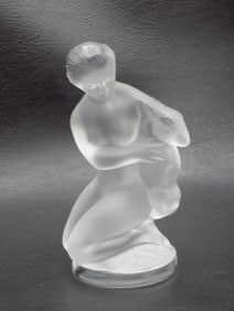 Vintage signed Lalique Diana the Huntress with fawn art glass figure