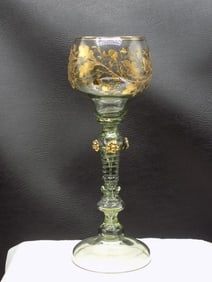 Vintage hand painted acorn and leaf Moser wine glass