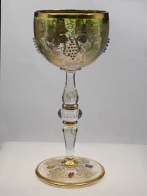 Beautiful vintage Moser decorated art glass wine glass