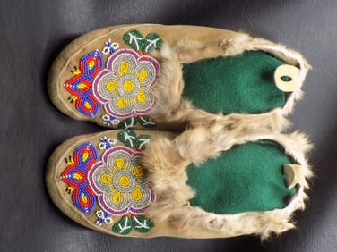 Antique Native American Indian Cree beaded moccasins