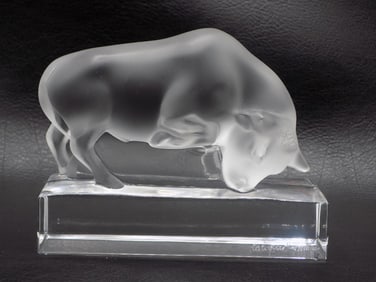 Vintage signed Lalique art glass buffalo