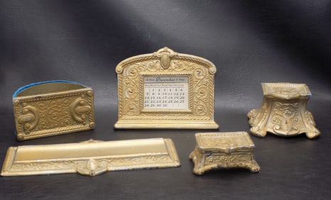 Vintage Art Nouveau five piece desk set