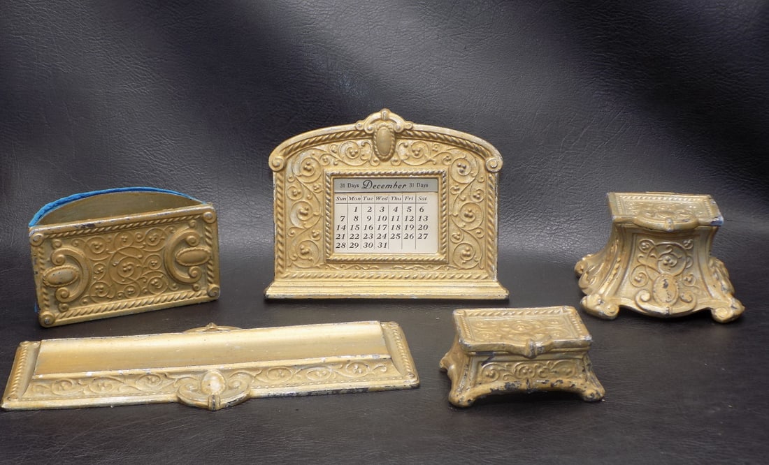 Vintage Art Nouveau five piece desk set (1 of 9)