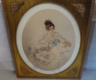 Charming signed Louis Icart. Signed & numbered aquatint etching. Titled Clipped Wings