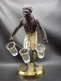 Vintage hand painted Blackamor figure with vases