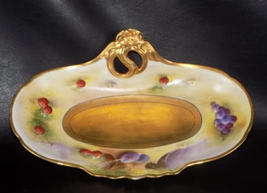 Vintage Pickard hand painted Deserted Garden celery tray. 1900s.