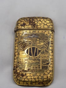 Vintage Japanese Komai Damascene 14 k gold decorated match safe