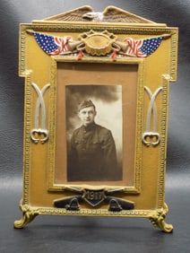 1917 Patriotic metal picture frame with eagles