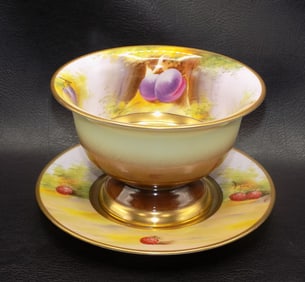 Vintage Pickard hand painted Deserted Garden sherbet and underplate