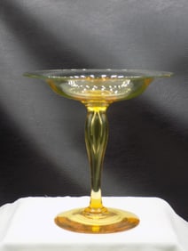 Vintage Steuben art glass topaz compote shape 1983