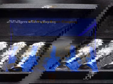 Set of four fancy silver goblets or mini wine goblets with original box