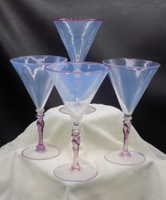 Vintage set of four Steuben art glass opal with Cintra stem martini cocktail glasses