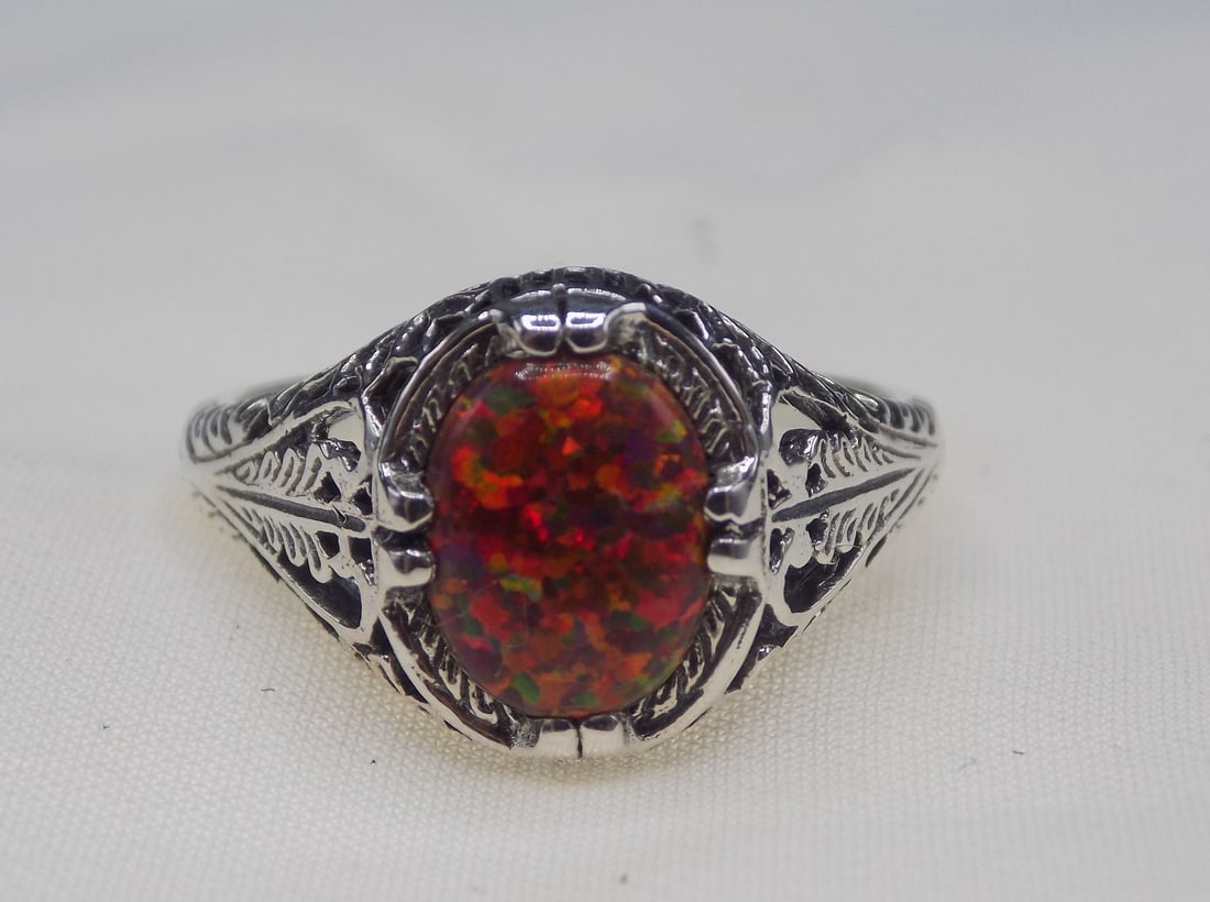 Beautiful 2 natural red fire opal sterling silver ring (1 of 5)