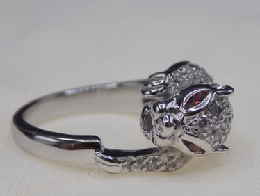 Beautiful 1 cwt fire garnet and topaz panther sterling silver ring