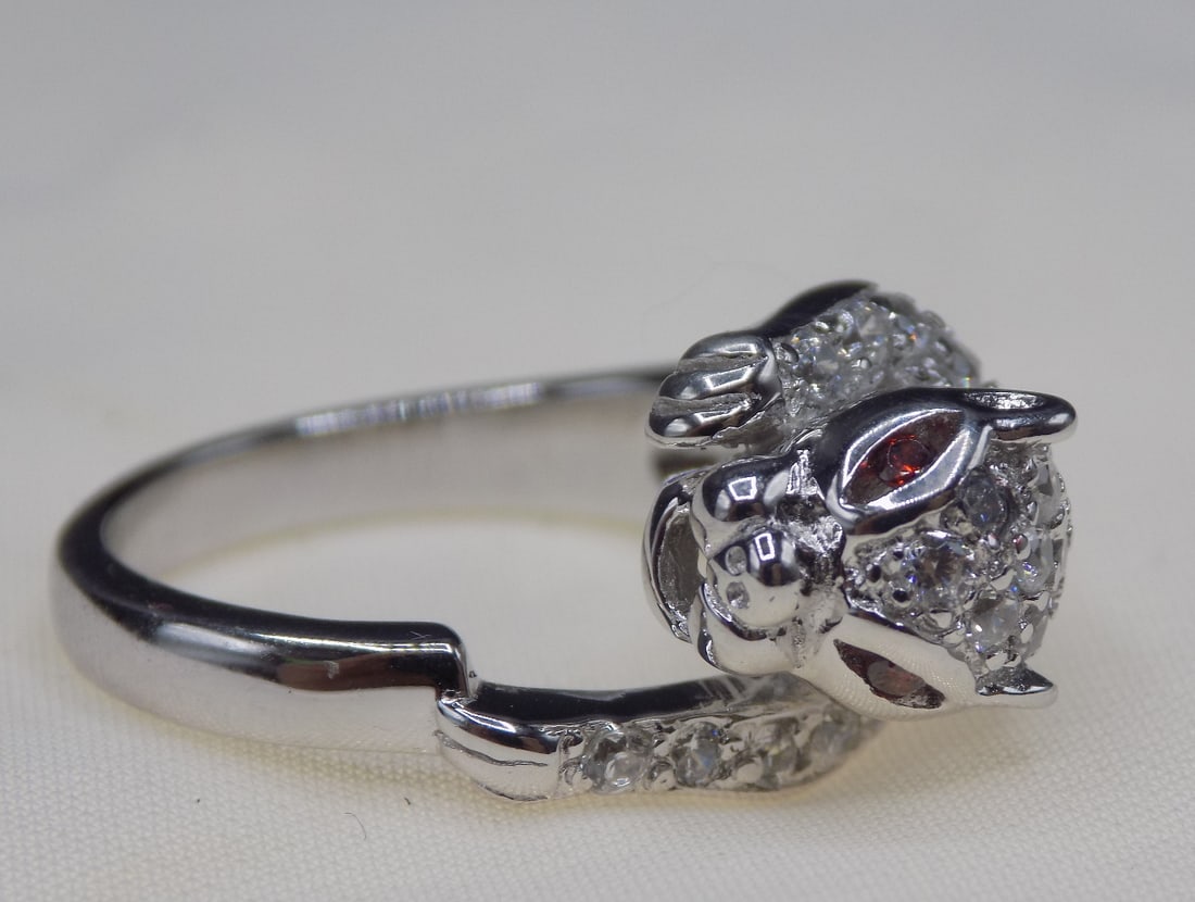 Beautiful 1 cwt fire garnet and topaz panther sterling silver ring (1 of 5)