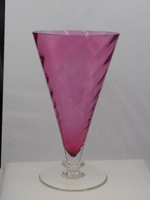 Vintage Steuben cranberry swirl to clear art glass vase