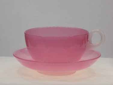 Vintage Steuben rosaline art glass cup and saucer