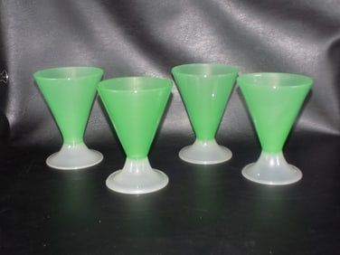Vintage set of four Steuben jade green and alabaster footed art glass wine glasses