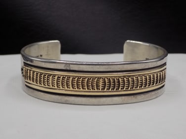Signed vintage Native American Indian Apache 14k gold and sterling silver bracelet