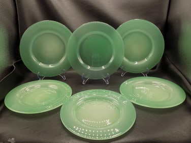 Vintage set of 6 Steuben jade green art glass plates