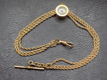 Victorian gold filled pocket watch slide chain with compass
