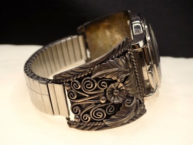 Vintage Native American Indian artist signed silver watch band