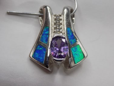 Beautiful amethyst and Australian opal sterling silver pendant
