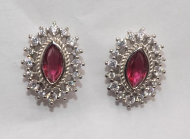 Beautiful pair of ruby and topaz sterling silver earrings