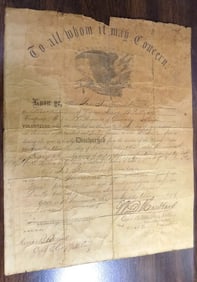 1865 Civil War Soldier discharge paper