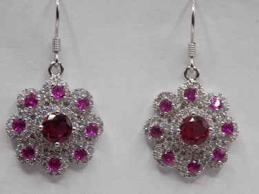 Beautiful ruby and topaz sterling silver earrings