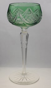 Vintage green cut glass to clear wine glass