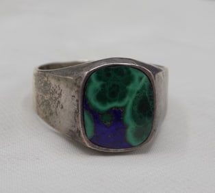 Vintage sterling silver ring with azurite