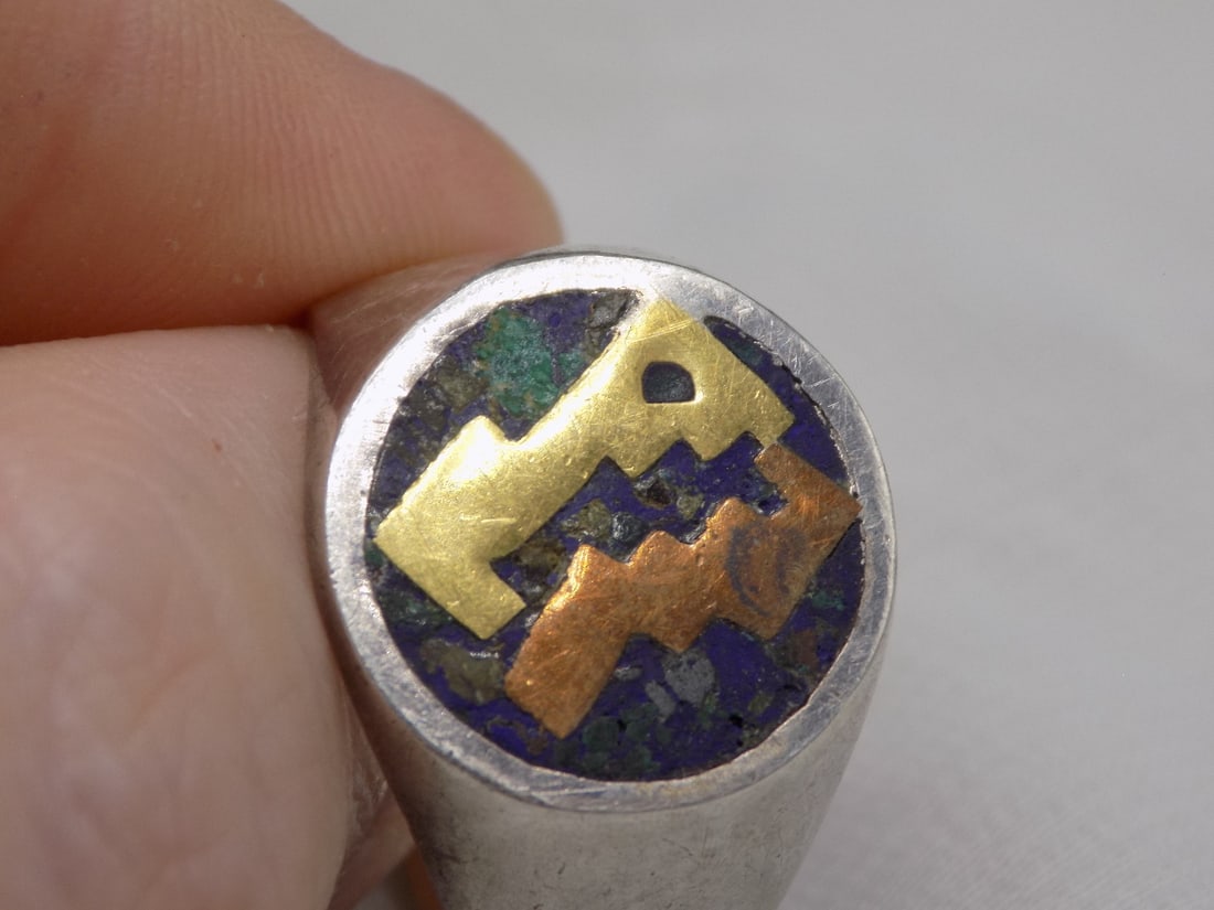 Vintage sterling silver ring with gold and copper inlay (1 of 4)