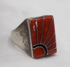 vintage Native American Indian Zuni sterling silver ring artist signed Amy Quandelacy