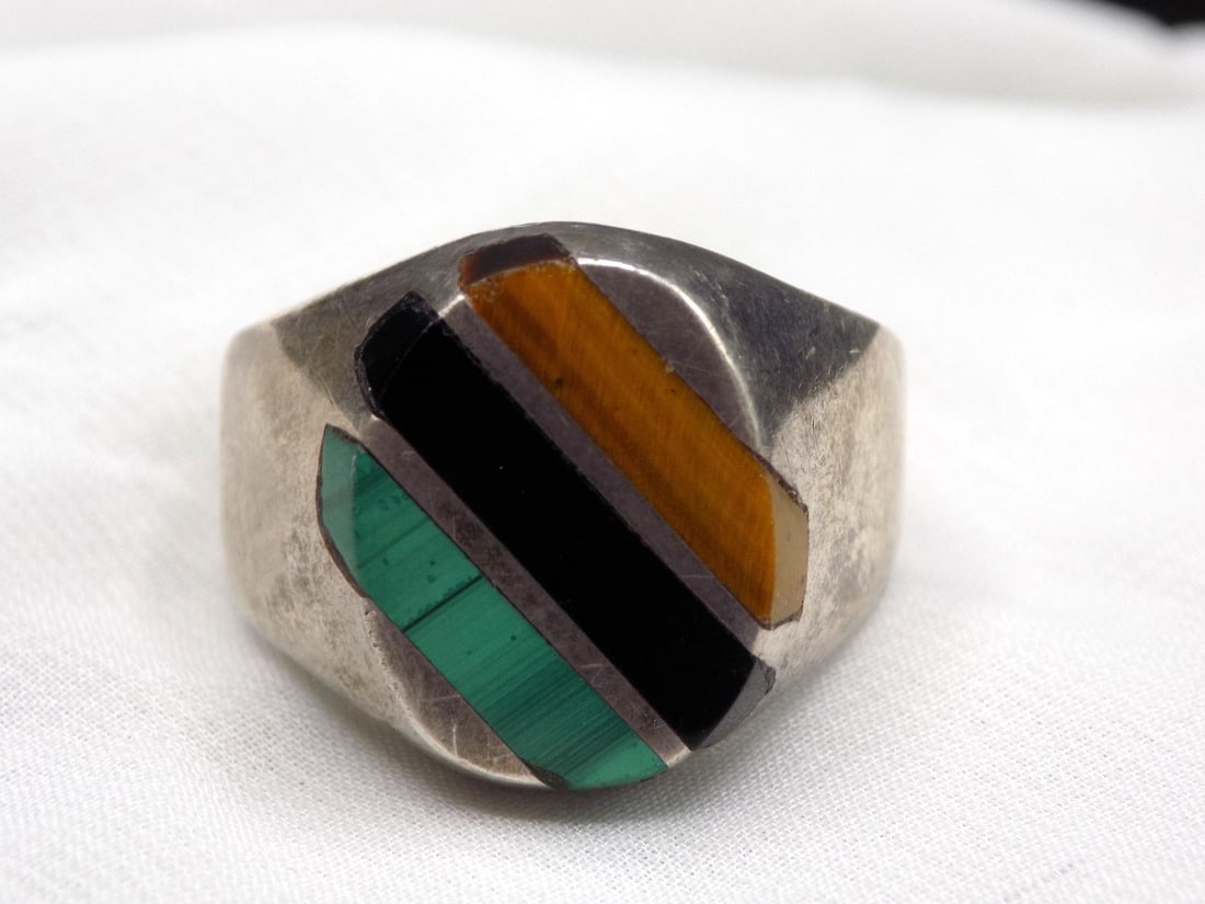 Mans multi gem inlaid sterling ring (1 of 3)