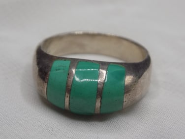 Mans multi gem inlaid sterling ring
