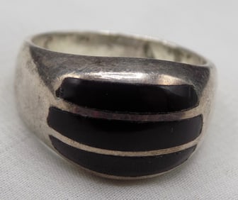 Mans multi gem inlaid sterling ring