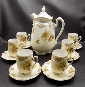 Lovely Old ivory Silesia hand decorated 6 piece chocolate set