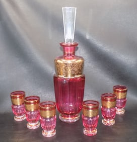 Gorgeous gold decorated Moser art glass liquor set