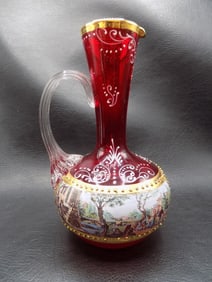Lovely decorated Moser art glass pitcher.