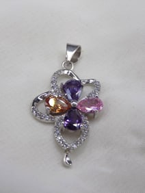 Vintage sterling multi gemstone  pendant