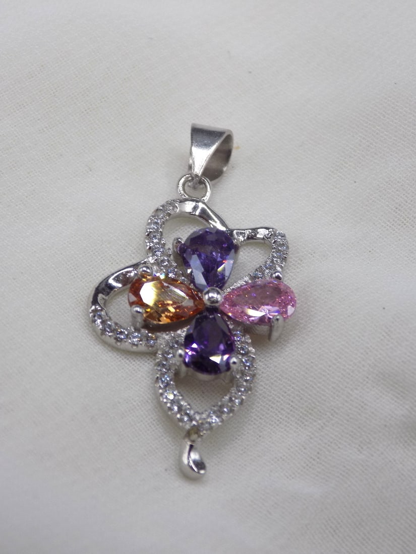 Vintage sterling multi gemstone pendant (1 of 3)